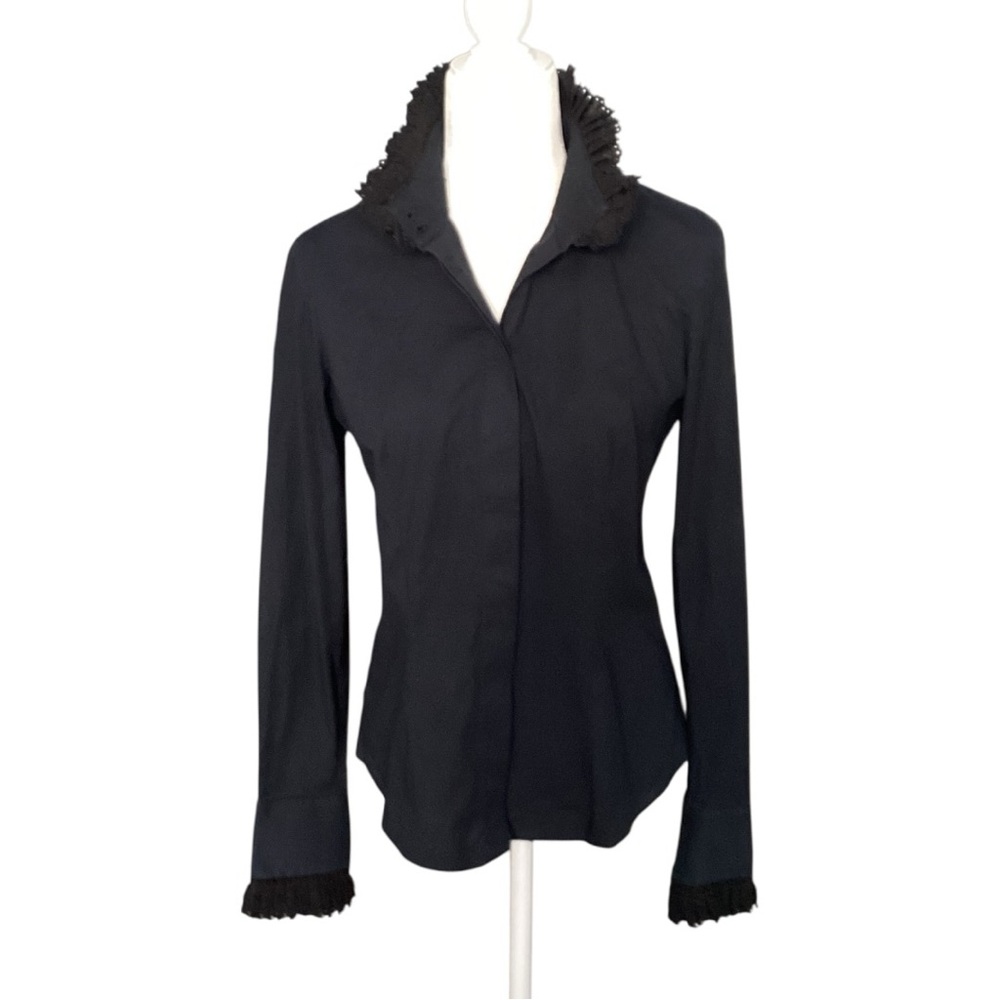 Alexander McQueen Vintage 2007 Black High-Collar Lace Accent Blouse - Picture 3 of 12